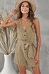 Button V Neck Romper With Belt